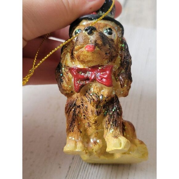 Top Hat dog glitter mistletoe ornament Xmas decor - Picture 2 of 7